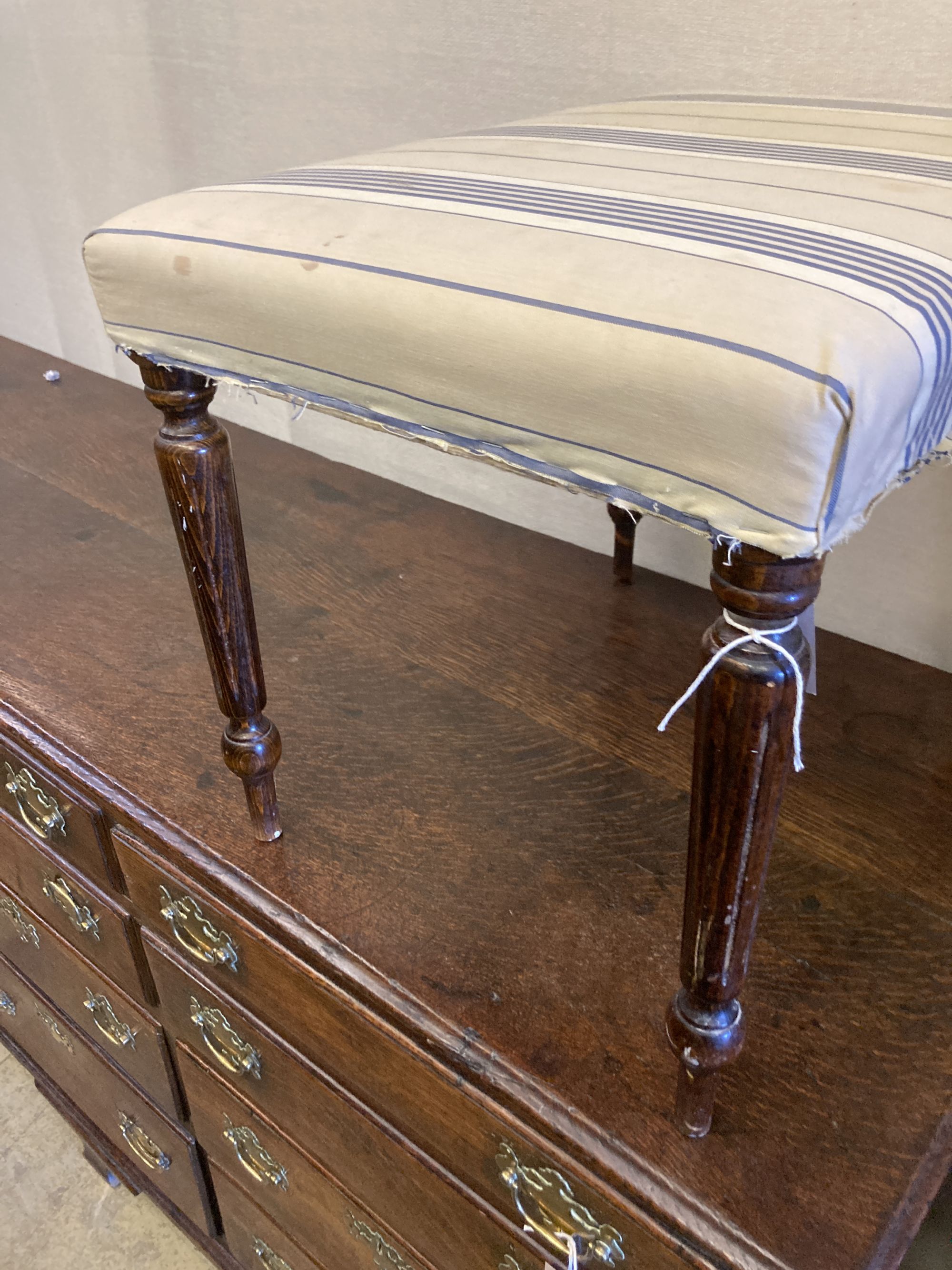 A Victorian style beech dressing stool, length 56cm, depth 42cm, height 45cm